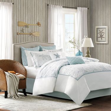 Maya Bay Cotton Printed 4 Piece King Comforter Bedding Set With Embroidery In White
