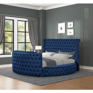 Maya Queen Bed Made with Wood In Navy