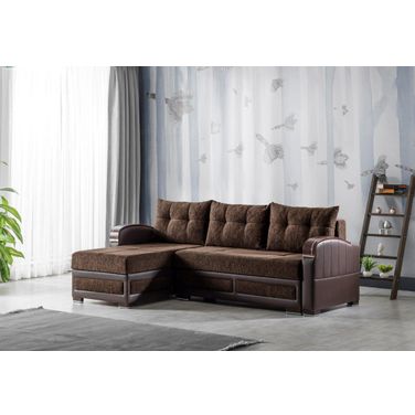 Maya Upholstered Convertible Sectional with Storage In Brown