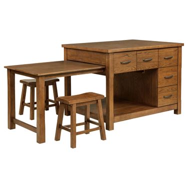 Mayfair 3-Piece Kitchen Island with Extension Table In Dark Oak