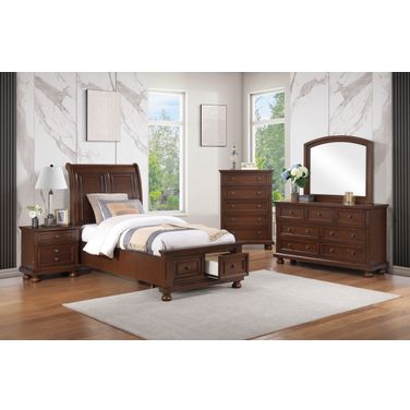 Meade Youth Sleigh Storage Bedroom Set In Dark Cherry