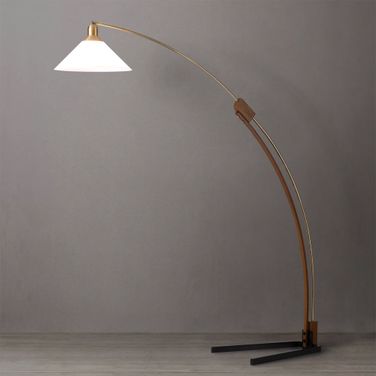 Melmar V-Base Arc Floor Lamp In Weathered Brass and Walnut
