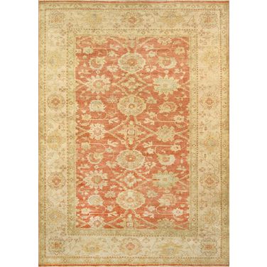 Melody Collection Hand-Knotted Lamb's Wool Area Rug- 10' 3" x 14' 1" In Ivory and Coral