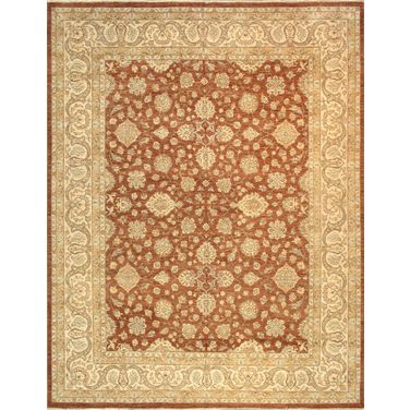 Melody Collection Hand-Knotted Lamb's Wool Area Rug-12' x 15' 5" In Light Brown and Ivory