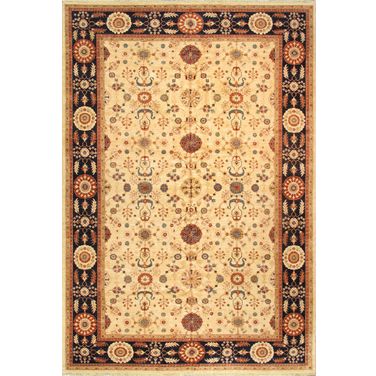 Melody Collection Hand-Knotted Lamb's Wool Area Rug- 12' x 17' 8" In Ivory and Navy