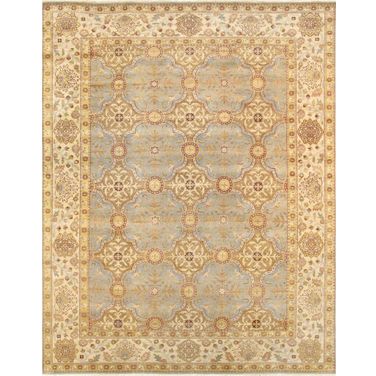 Melody Collection Hand-Knotted Lamb's Wool Area Rug- 6' x 9' In Light Blue and Ivory