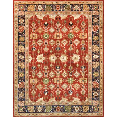 Melody Collection Hand-Knotted Lamb's Wool Area Rug- 9' 1" x 11' 8" In Rust and Navy