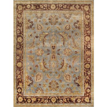 Melody Collection Hand-Knotted Lamb's Wool Area Rug- 9'11" x 13' 8" In Light Blue and Brown