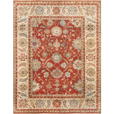 Melody Collection Hand-Knotted Lamb's Wool Area Rug- 9' x 11' 10" In Ivory and Rust