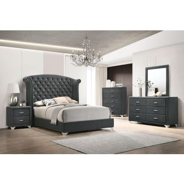 Melody Upholstered Panel Bedroom Set In Grey