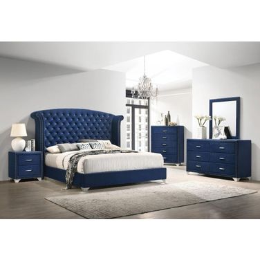 Melody Upholstered Panel Bedroom Set In Pacific Blue