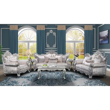 Melrose 3 Piece Living Room Set In Silver