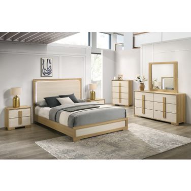 Melrose Melamine MDF LED Panel Bedroom Set in Natural and White