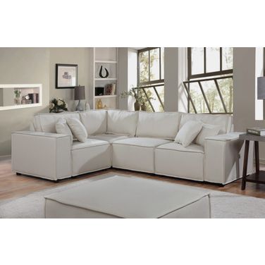 Melrose Modular Sectional Sofa With Ottoman In Beige Linen