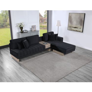 Memphis 122.5 Inch Velvet Reversible Sectional Sofa Ottoman with Storage Compartment In Black