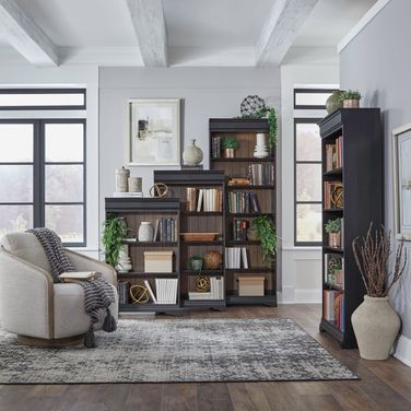 Meritage Stepped Bookcase Wall In Aged Charcoal and Caramel