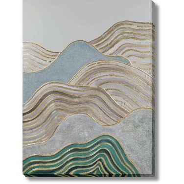 Mesmerizing Kissed Aqua Geometric Waves Canvas Wall Art In Gold
