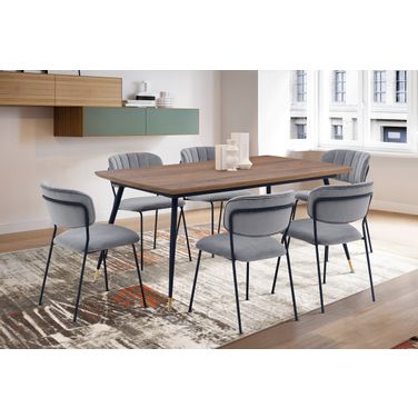 Messina and Carlo Gray Velvet 7-Piece Rectangular Dining Set