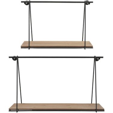 Metal And Wood 12 And 14 Inch Swing Like Wall Shelves Set of 2 In Black