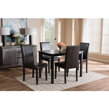 Mia Modern And Contemporary Dark Brown Faux Leather Upholstered 5-Piece Dining Set