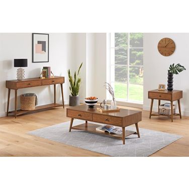 Mid Century Modern 60 Inch 2 Drawer Cinnamon Sofa Console Table