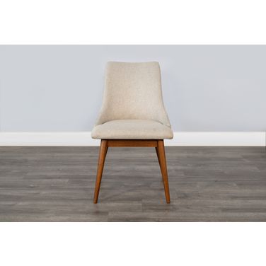 Mid-Century Modern Upholstered Dining Chair Set of 2 with Curved Backrest and Wooden Legs In Cinnamon