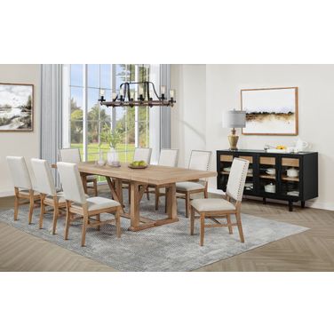 Middleton 106 Inch Extension Leaf Dining Room Set In Light Brown and Natural