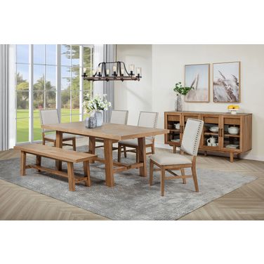 Middleton 76 Inch Extension Leaf Dining Room Set In Light Brown and Natural