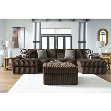 Midnight-Madness 3 Piece Sectional with Ottoman In Chocolate