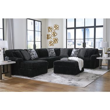 Midnight-Madness 4-Piece Sectional and Ottoman In Onyx