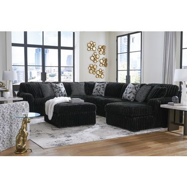Midnight-Madness 4-Piece Sectional and Oversized Accent Ottoman In Onyx