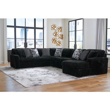 Midnight-Madness 4-Piece Sectional With RAF Chaise In Onyx
