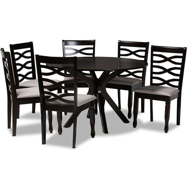 Mila Modern and Contemporary Grey Fabric Upholstered and Dark Brown Finished Wood 7-Piece Dining Set