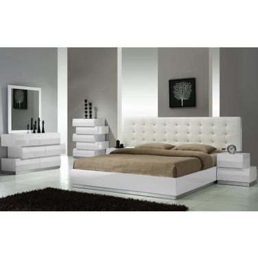 Milan White Lacquer Platform Bedroom Set