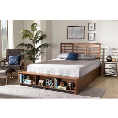 Milana Modern Transitional Ash Walnut Brown Finished Wood 4-Drawer King Size Platform Storage Bed
