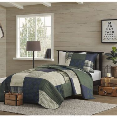 Mill Creek Oversized Cotton 2 Piece Quilt Set In Green