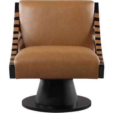 Millwin Vegan Leather Swivel Accent Chair In Cognac and Black