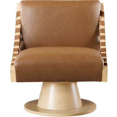 Millwin Vegan Leather Swivel Accent Chair In Cognac and Natural