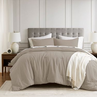 Mina Waffle Weave Textured Comforter Set In Neutral