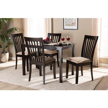 Minette Modern And Contemporary Sand Fabric Upholstered Espresso Brown Finished Wood 5-Piece Dining Set