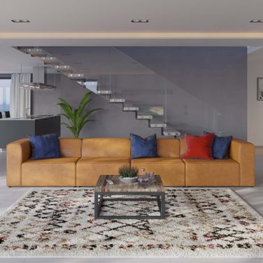 Mingle Vegan Leather 4-Piece Sectional Sofa In Tan