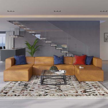 Mingle Vegan Leather 4-Piece Sofa and 2 Ottomans Set In Tan