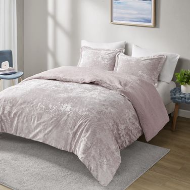 Mira Crushed Velvet Sherpa Reversible 3 Piece Full/Queen Comforter Set In Lavender