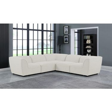 Miramar Durable Linen Textured 5 Piece Modular Sectional In Cream