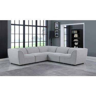 Miramar Durable Linen Textured 5 Piece Modular Sectional In Grey