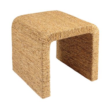 Miramar Woven Water Hyacinth and Acacia Wood End Table with Waterfall Edge In Natural