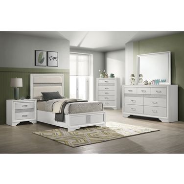 Miranda Youth Upholstered Panel Bedroom Set In White