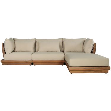 Mirella 113 Inch Fabric Upholstered 4 Piece Outdoor Patio Modular Sectional In Tan and Stained Natural
