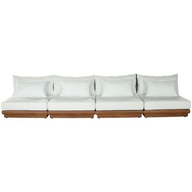 Mirella 148 Inch Fabric Upholstered 4 Piece Outdoor Patio Modular Sofa In Off White and Stained Natural
