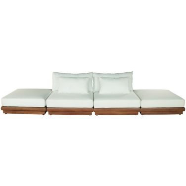 Mirella 148 Inch Fabric Upholstered 4 Piece Outdoor Patio Modular Sofa In Off White and Stained Natural